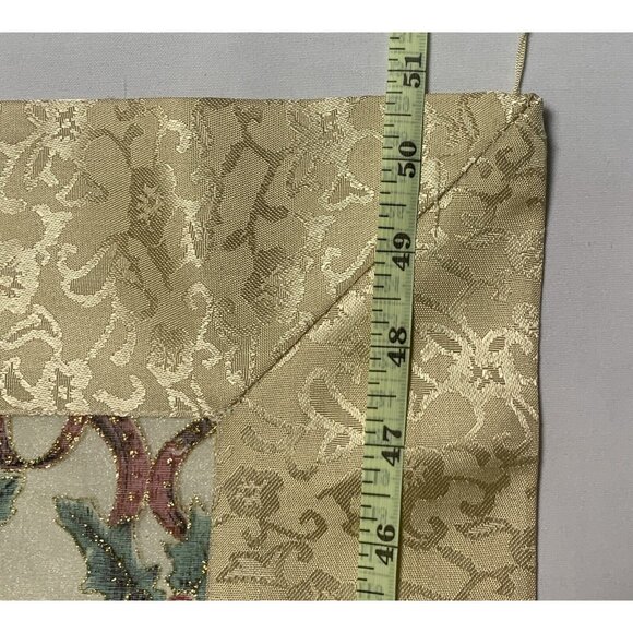 Elegant Holiday Tablecloth 51" X 51" Sheer Gold Border Tassels Holly Christmas - Picture 9 of 11